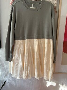 Rylee + Cru Soft sage green cream eyelet Crewneck Sweatshirt dress